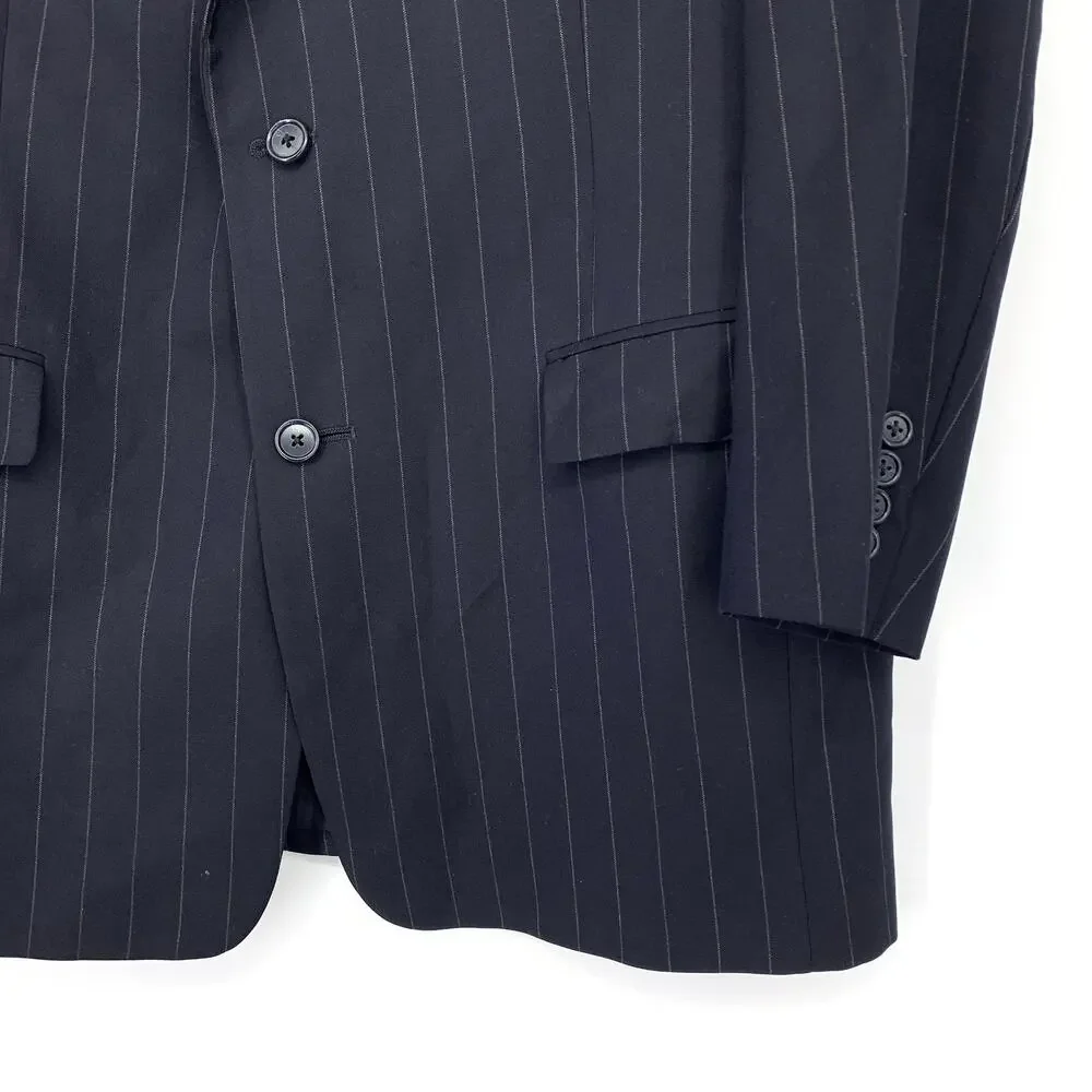 VTG Burberrys Wool Suit Set Pants + Blazer Mens Sz 41R 36 X 28 Blue Pinstripe